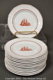 Fourteen (14) Piece Wedgwood Georgetown Collection Flying Cloud Rust Pattern 6" Bread & Butter Plates.