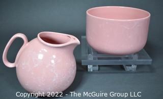 Vintage Waechterbach W Germany Pink Marbled Finish Midcentury Ball Pitcher and Serving Bowl. 