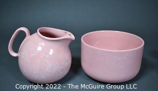 Vintage Waechterbach W Germany Pink Marbled Finish Midcentury Ball Pitcher and Serving Bowl. 