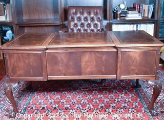 Sligh Vintage Queen Anne Style Leather Top Mahogany Executive Writing Desk with Tufted Leather Desk Chair