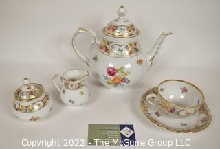 Five (5) Piece Tea Service by Empress Dresden Flowers Hand Painted Porcelain China by Schumann Arzberg Bavaria Germany