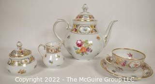 Five (5) Piece Tea Service by Empress Dresden Flowers Hand Painted Porcelain China by Schumann Arzberg Bavaria Germany