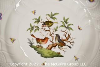 Herend Rothschild Round Hand Painted Porcelain Covered Tureen With Bird Lid  and Charger Under Plate.  