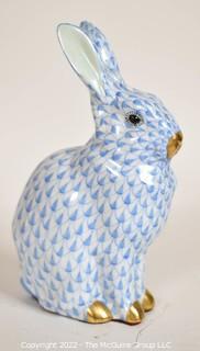 Herend Blue Porcelain Rabbit Figurine with Gold Accents.   5 ¼" H