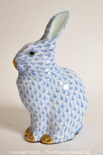 Herend Blue Porcelain Rabbit Figurine with Gold Accents.   5 ¼" H