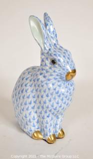 Herend Blue Porcelain Rabbit Figurine with Gold Accents.   5 ¼" H