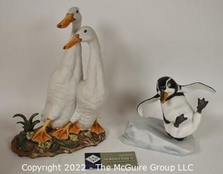 Two Hand Painted Porcelain Figurines Including Indian Running Ducks by T Jones by Royal Crown and Whoops Penguin by Michelle Emblem