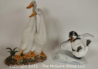 Two Hand Painted Porcelain Figurines Including Indian Running Ducks by T Jones by Royal Crown and Whoops Penguin by Michelle Emblem