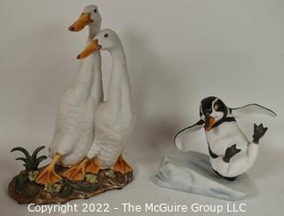 Two Hand Painted Porcelain Figurines Including Indian Running Ducks by T Jones by Royal Crown and Whoops Penguin by Michelle Emblem