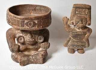 Two (2) Primitive Hand Thrown Ceramic South American Tribal Art Pieces.