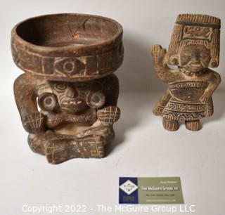 Two (2) Primitive Hand Thrown Ceramic South American Tribal Art Pieces.