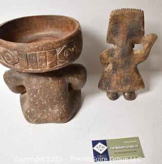 Two (2) Primitive Hand Thrown Ceramic South American Tribal Art Pieces.