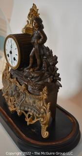 French Antique S Marti et Cie- Medaille de Bronze Clock with Boy and Fishing Pole on Base with Glass Dome Cloche.  13"tall excluding cloche. 