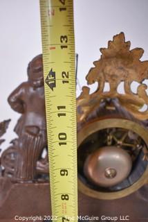 French Antique S Marti et Cie- Medaille de Bronze Clock with Boy and Fishing Pole on Base with Glass Dome Cloche.  13"tall excluding cloche. 