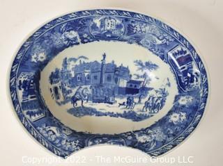 Antique Blue & White Ironstone Victoria Ware Shaving Bowl. Crack has been professionally repaired. 