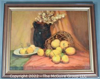 Large Framed Oil on Canvas Still Life Titled Kalebassen (Gourds) Signed by Dutch Artist Leonard Pieter Versteeg, 1921.  36" x 45".