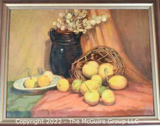 Large Framed Oil on Canvas Still Life Titled Kalebassen (Gourds) Signed by Dutch Artist Leonard Pieter Versteeg, 1921.  36" x 45".