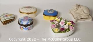 Group of Porcelain Boxes and Candlesticks Including Wedgwood, Lenox, Coalport and Limoges. 