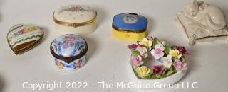 Group of Porcelain Boxes and Candlesticks Including Wedgwood, Lenox, Coalport and Limoges. 