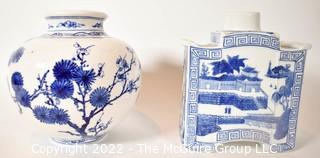 Two (2) Blue and White Porcelain Asian Style Vases.