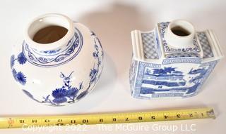 Two (2) Blue and White Porcelain Asian Style Vases.