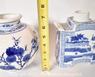 Two (2) Blue and White Porcelain Asian Style Vases.