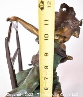 Bronze Sculpture of Girl On Chair with Kittens Signed by Juan Clara.  12" tall.