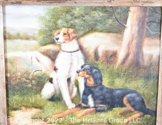 Oil on Canvas Portrait of Two Dogs Signed by Artist Watson in Gilt Frame. 17" x 20"