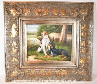 Oil on Canvas Portrait of Two Dogs Signed by Artist Watson in Gilt Frame. 17" x 20"