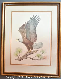 Framed Under Glass Lithograph Titled "The American Bald Eagle" Signed by Artist Albert Earl Gilbert Dated 1976 with Certificate of Authenticity.   27" x 30".