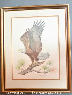 Framed Under Glass Lithograph Titled "The American Bald Eagle" Signed by Artist Albert Earl Gilbert Dated 1976 with Certificate of Authenticity.   27" x 30".