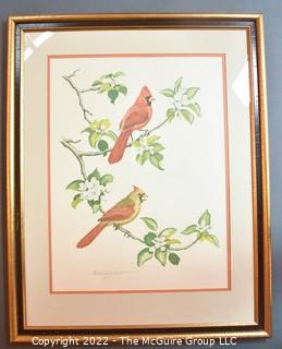 Framed Under Glass Lithograph Titled "The Cardinal" Signed by Artist Albert Earl Gilbert Dated 1976 with Certificate of Authenticity  27" x 30"