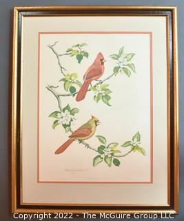 Framed Under Glass Lithograph Titled "The Cardinal" Signed by Artist Albert Earl Gilbert Dated 1976 with Certificate of Authenticity  27" x 30"