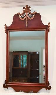 Federal Style Wall Mirror with Wreath Finial Top. 26" x 46".