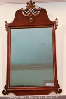 Federal Style Wall Mirror with Wreath Finial Top. 26" x 46".