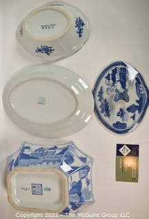 Three (3) Made in China Blue & White Porcelain Serving Items with Chop Marks. 