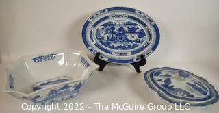 Three (3) Made in China Blue & White Porcelain Serving Items with Chop Marks. 