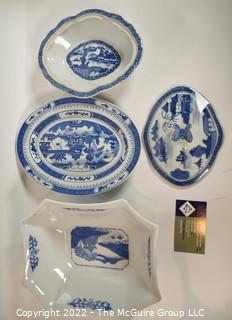 Three (3) Made in China Blue & White Porcelain Serving Items with Chop Marks. 