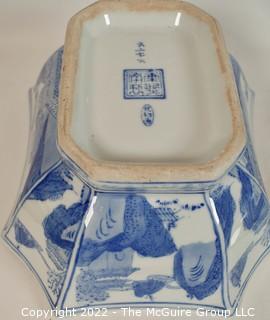 Three (3) Made in China Blue & White Porcelain Serving Items with Chop Marks. 