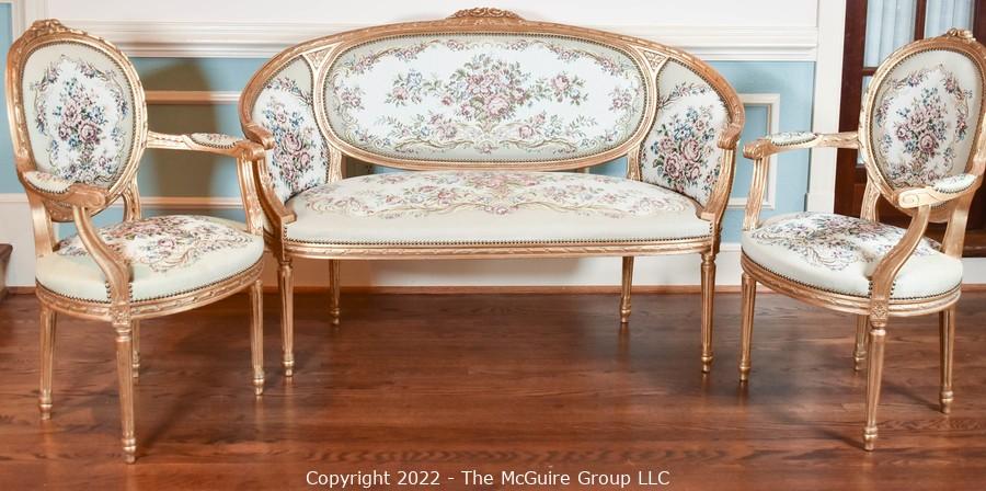 Parlor Set, Settee, Chairs, Two Louis XV Style Three-Piece Gilt