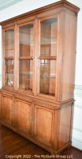 Kindel Furniture French Regency Style Cherry Wood Breakfront Lighted Cabinet.  Two pieces.  80" tall x 58" wide. 