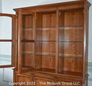 Kindel Furniture French Regency Style Cherry Wood Breakfront Lighted Cabinet.  Two pieces.  80" tall x 58" wide. 