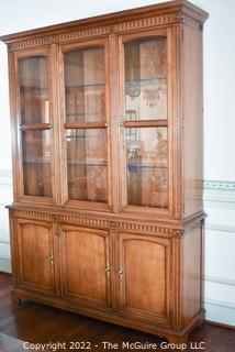 Kindel Furniture French Regency Style Cherry Wood Breakfront Lighted Cabinet.  Two pieces.  80" tall x 58" wide. 