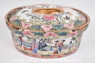 Vintage Chinese Famille Rose Hand Painted Porcelain Covered Casserole Dish with Chopmark