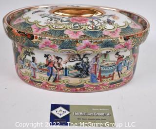 Vintage Chinese Famille Rose Hand Painted Porcelain Covered Casserole Dish with Chopmark