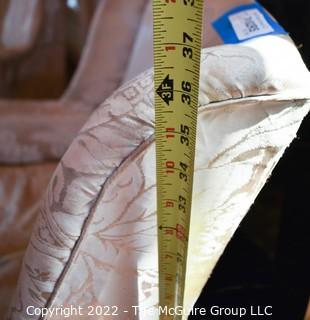 Two (2) Silk Upholstered Down Filled Bergere Side Chairs With Turned Out Arms. 