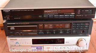 Kenwood Panasonic Quartz Synthesizer, Onkyo CD Player and Panasonic DVD Player. Untested