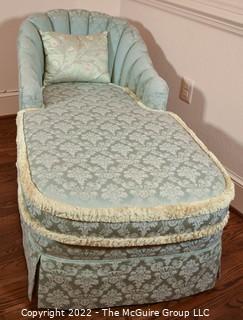 Mint Green Damask Silk with Yellow Gold Tassel Trim Chaise Lounge.