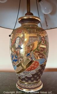 Vintage Japanese Satsuma Style Moriage Vase Lamp