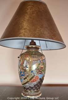 Vintage Japanese Satsuma Style Moriage Vase Lamp